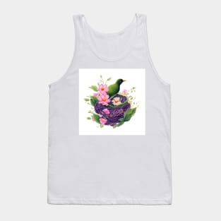 Bird in a Floral Nest - Adorable Wall Decor Tank Top